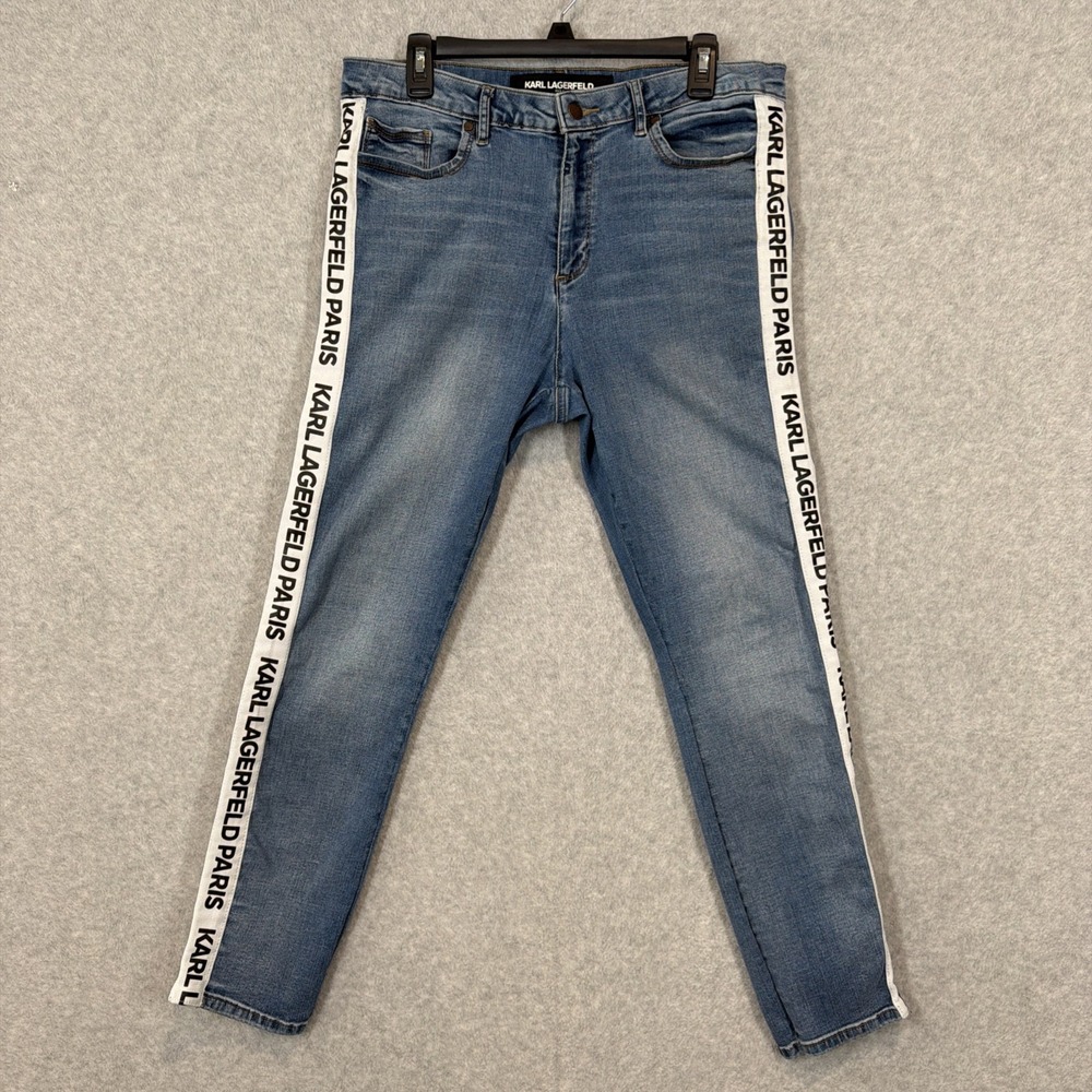 Karl Lagerfeld Paris Jeans Size 16 Contrast Logo Taping Skinny Jeans Denim